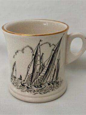 Brooks Brothers England Antique Shaving Mug Ship Nautical Gold